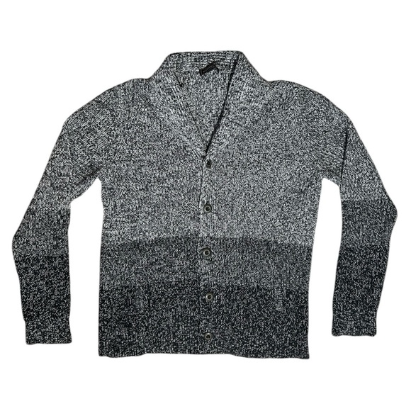 EXPRESS Tri-color Gray Chunky Knit Cardigan 100% Cotton Pockets Warm Preppy sz M - Picture 1 of 8